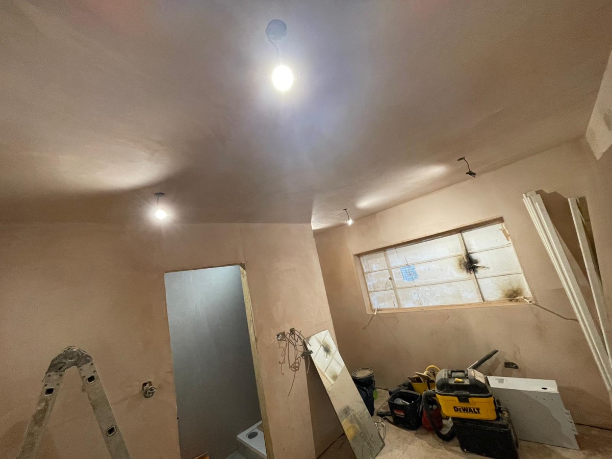 Loft plastering in progress